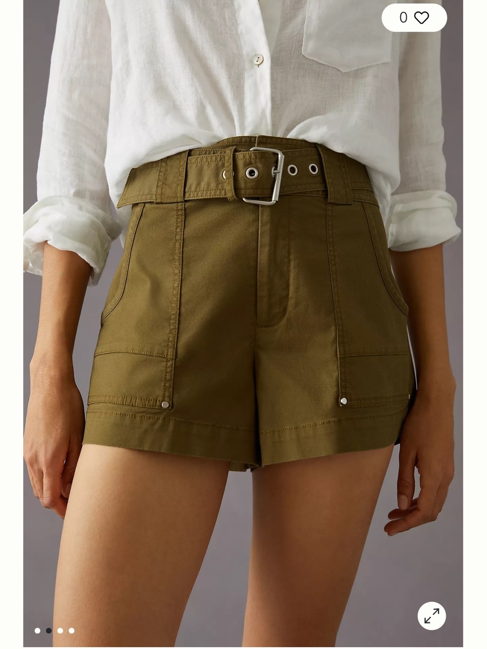 Anthropologie Olive High-Waist Belted Utility Shorts